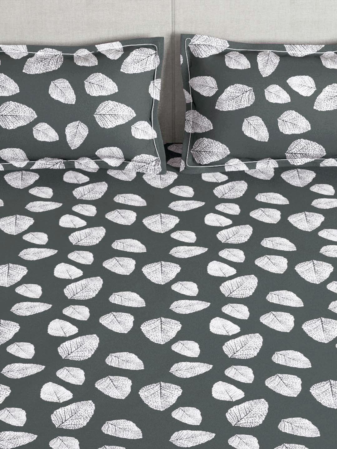 Story@home Arena Grey & White Floral Printed 180 TC Bedsheet & Pillow Covers 