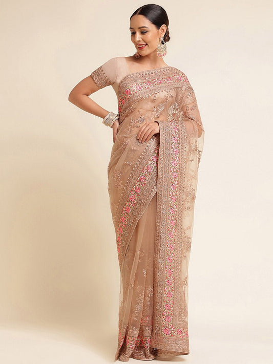 kasee Floral Embroidered Net Saree