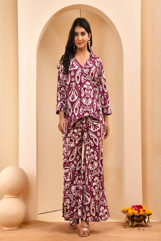 Vaasva Women Ikat Cord Set With Bell Bottom Pants