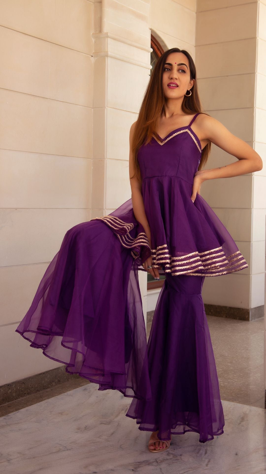 Pomcha Jaipur Masakali Purple Organza Sharara Set 