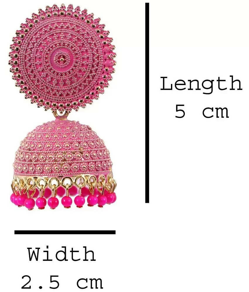 Mominos Fashion Joharkamal Gold-Plated Meenakari Jhumkas For Women & Girls (Magenta) - Grab2buy