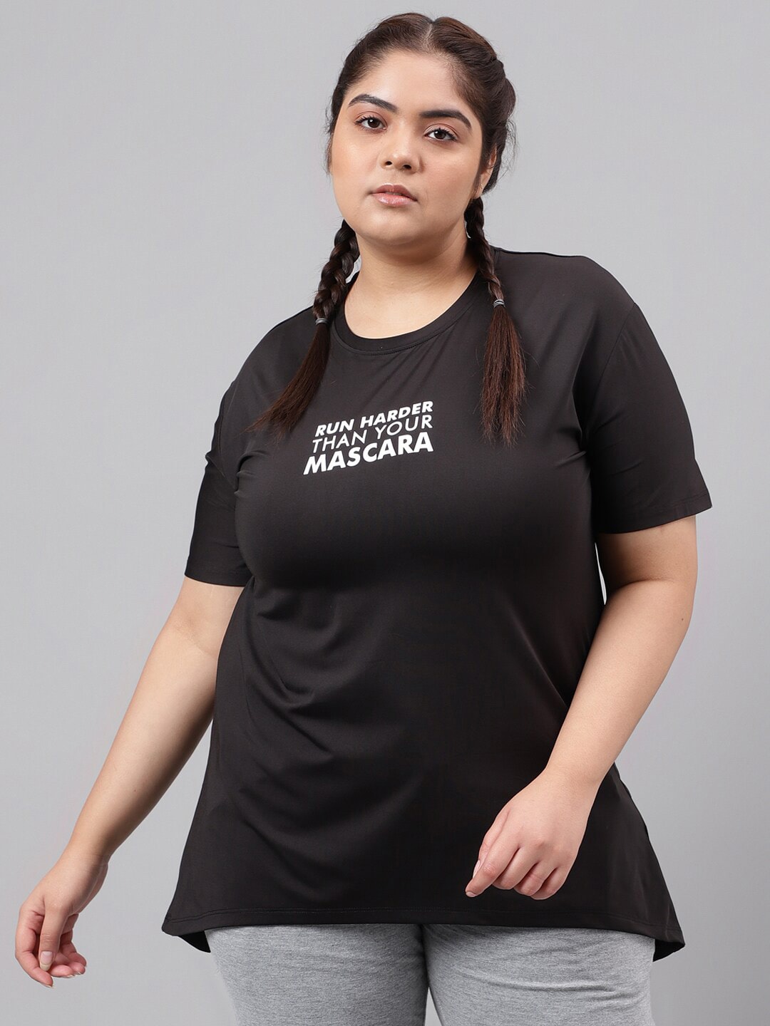 MKH Plus Size Typography Printed Drop Shoulder Sleeves Relaxed Fit Dri-FIT Sports T-Shirt 
