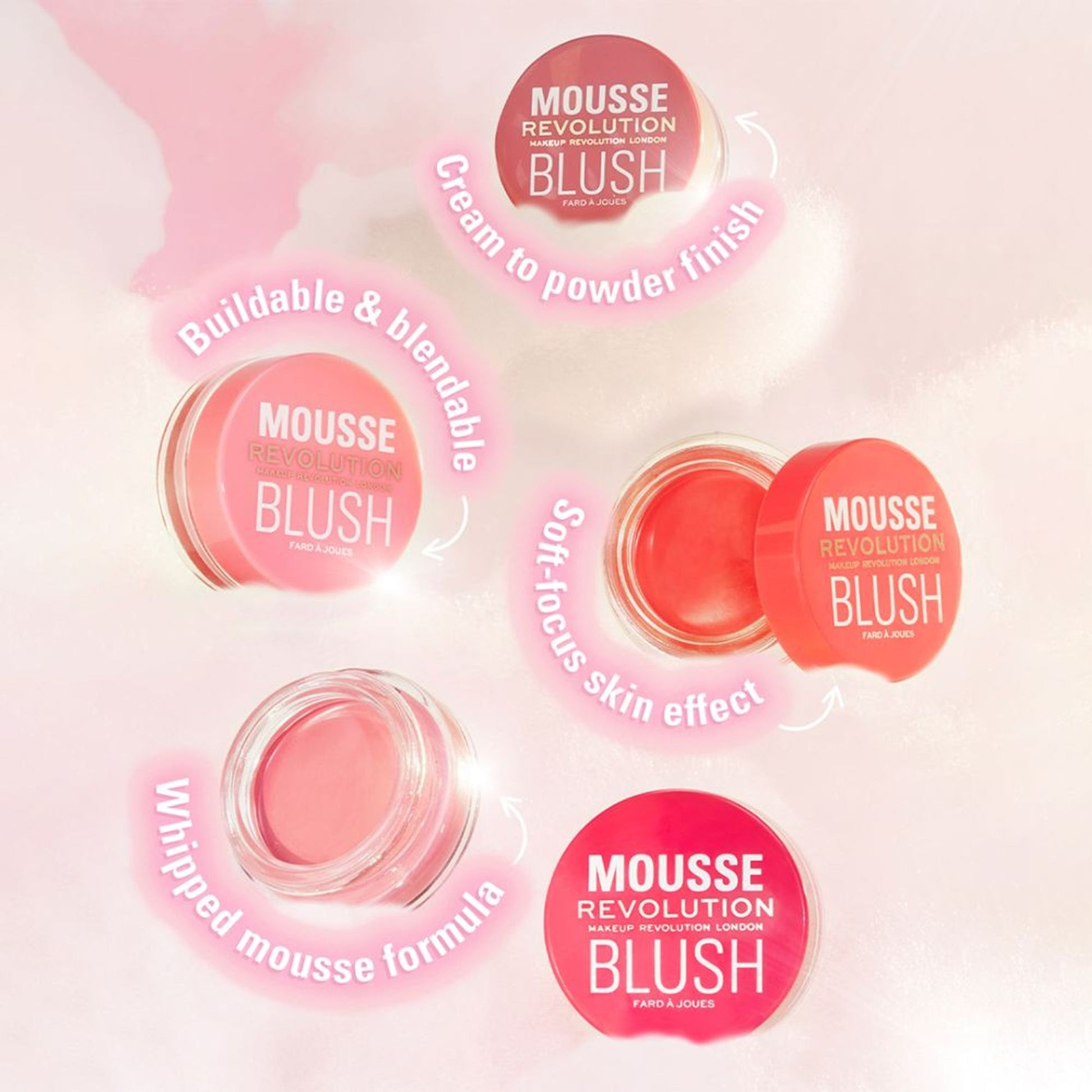 Makeup Revolution Mousse Blush - For Cheeks & Eyes Non Sticky-Soft Focus Effect - Juicy fuchsia Pink