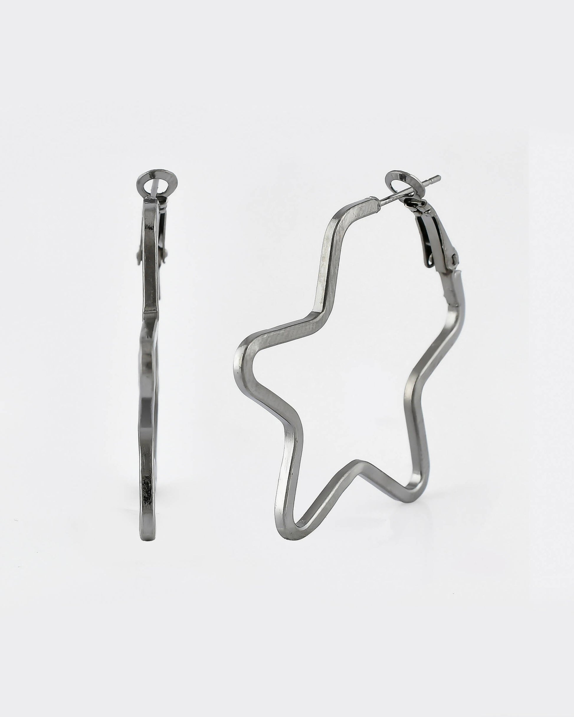 VOJ Women Rhodium Tonned Star Shape Stainless Steel Hoop Earrings - Grab2buy