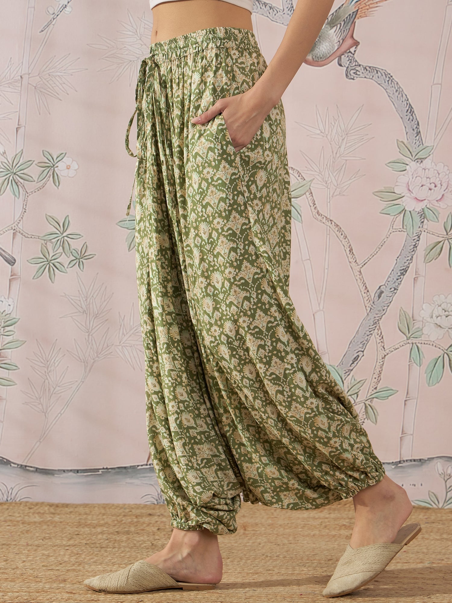 InWeave Apple Green Ikkat Print Harem Pant 
