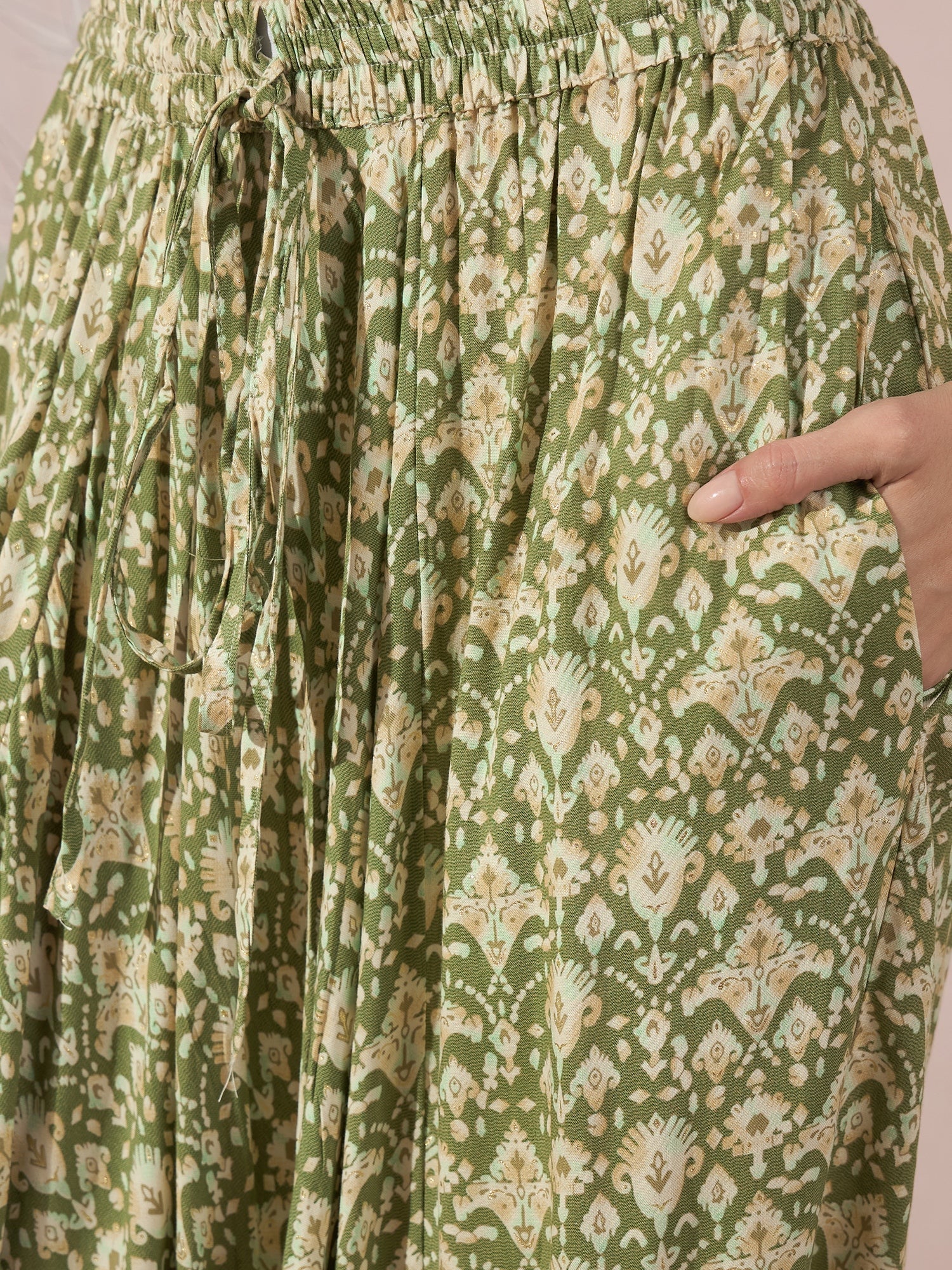 InWeave Apple Green Ikkat Print Harem Pant 