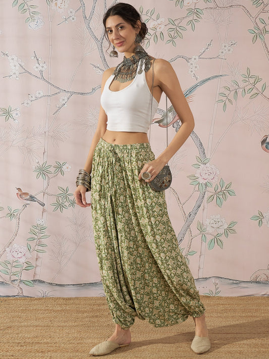 InWeave Apple Green Ikkat Print Harem Pant 