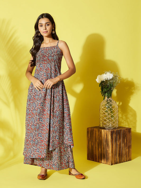 InWeave Women's Maroon Kalamkari Strappy Set 