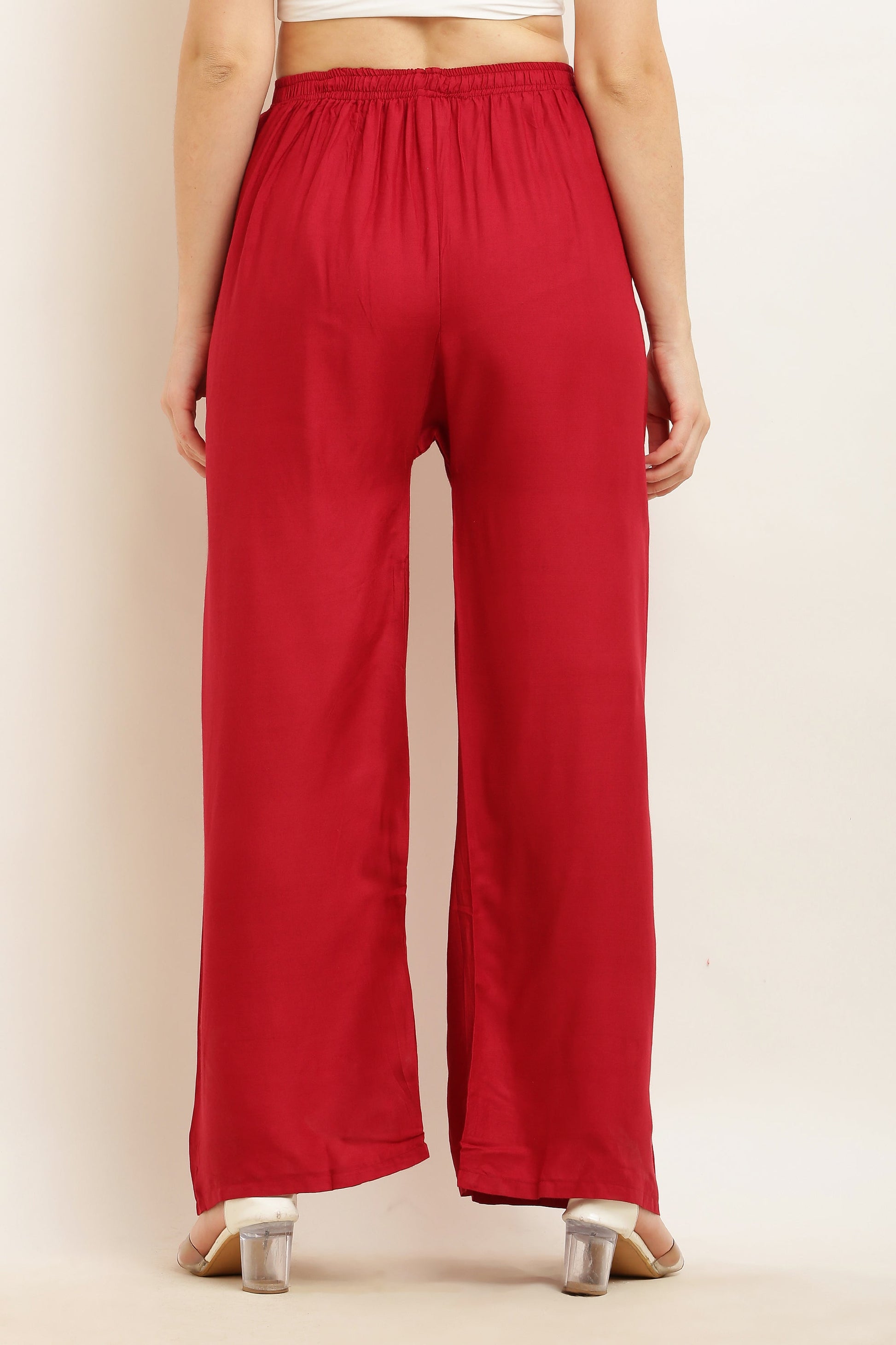 PAVONINE Maroon Color Straight Fit Rayon Fabric Palazzo