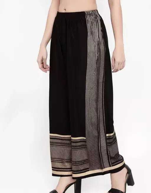 PAVONINE Black Color Rayon Fabric Side Print Palazzo For Women