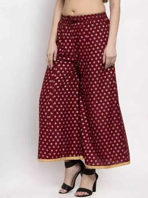 PAVONINE Maroon Color Rayon Fabric Sun Print Palazzo For Women