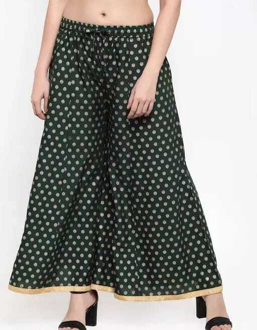 PAVONINE Bottle Green Color Rayon Fabric Sun Print Palazzo For Women