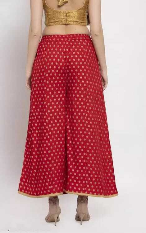 PAVONINE Red Color Rayon Fabric Sun Print Palazzo For Women