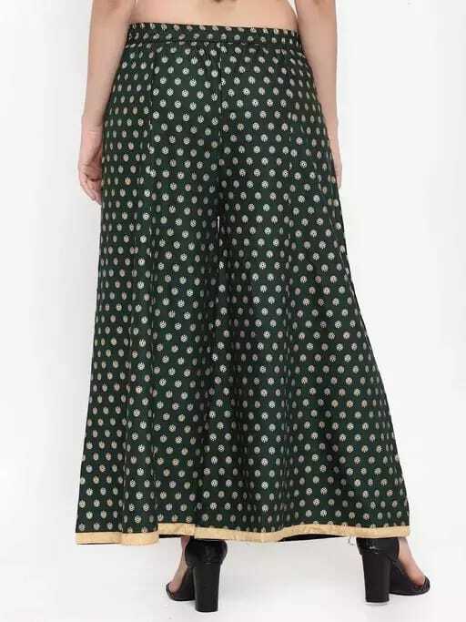 PAVONINE Bottle Green Color Rayon Fabric Sun Print Palazzo For Women