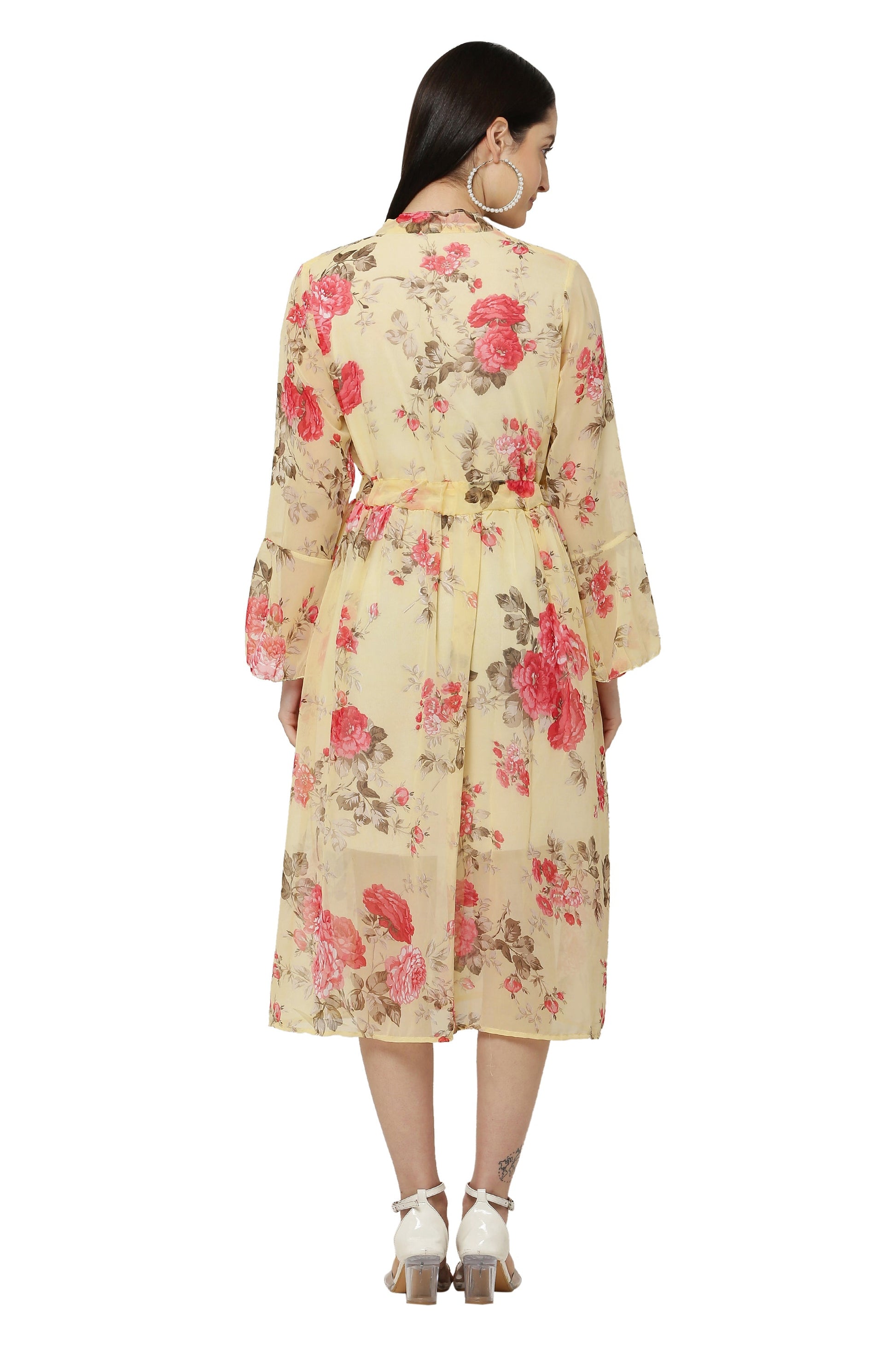 PAVONINE Yellow Color Flower Printed Straight Dress For Women