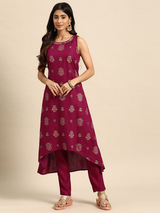 All About You Ethnic Motifs Printed Sequinned Kurta with Trousers