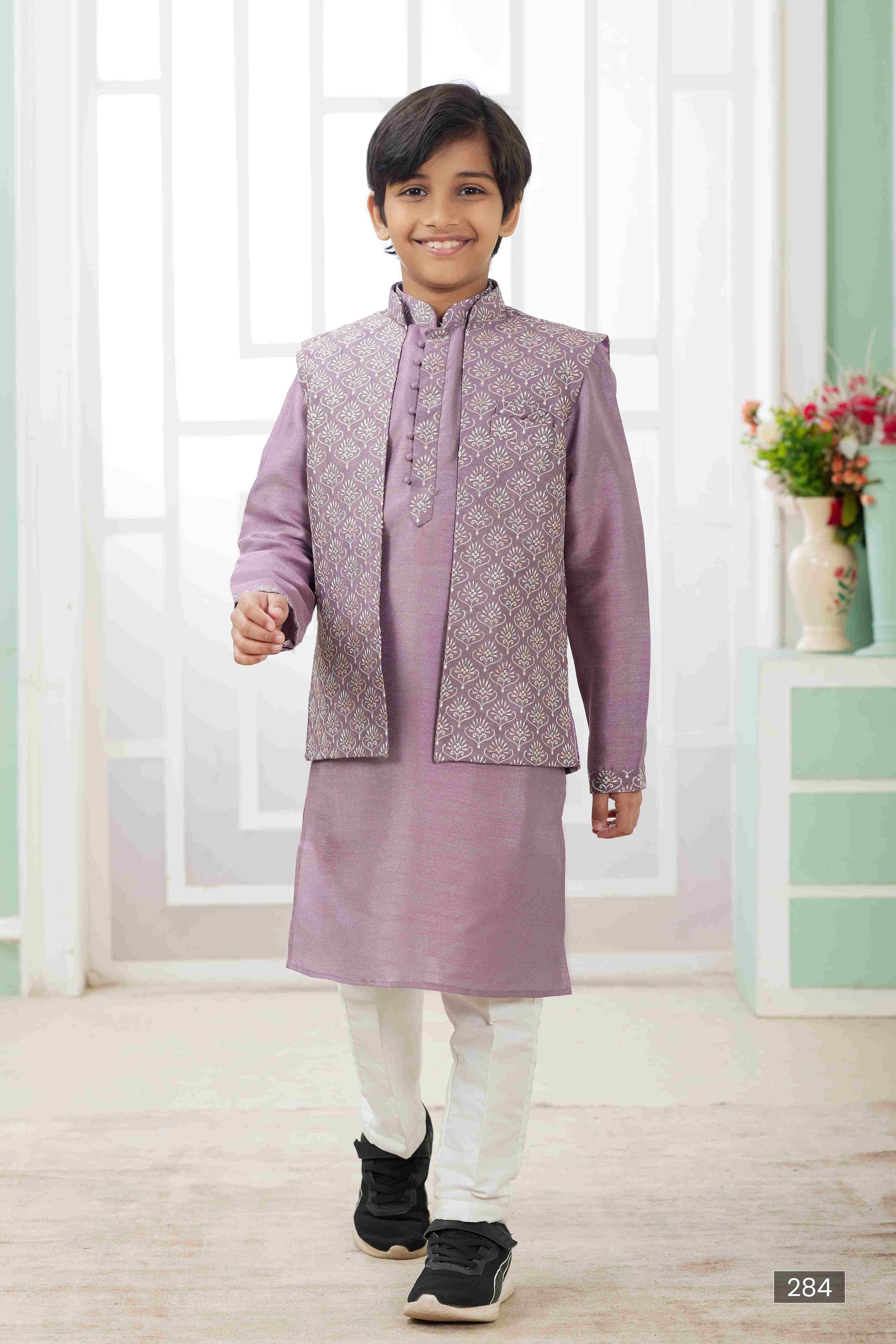 Raivat Ethnic Art Silk Embroidery Work 3 Pics Jacket Set In Dark Onion Pink Colour