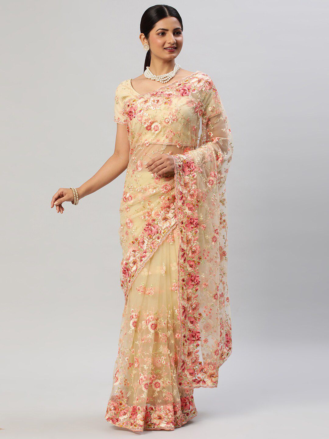 kasee Floral Embroidered Net Saree