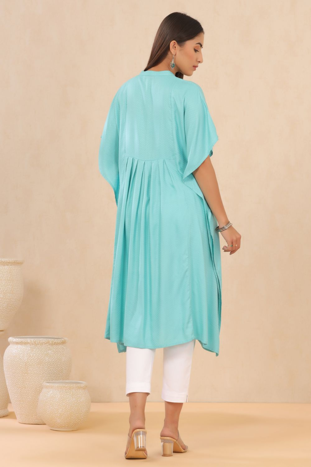 Juniper Womens Skyblue Embroiderd Rayon Dobby Kaftan 