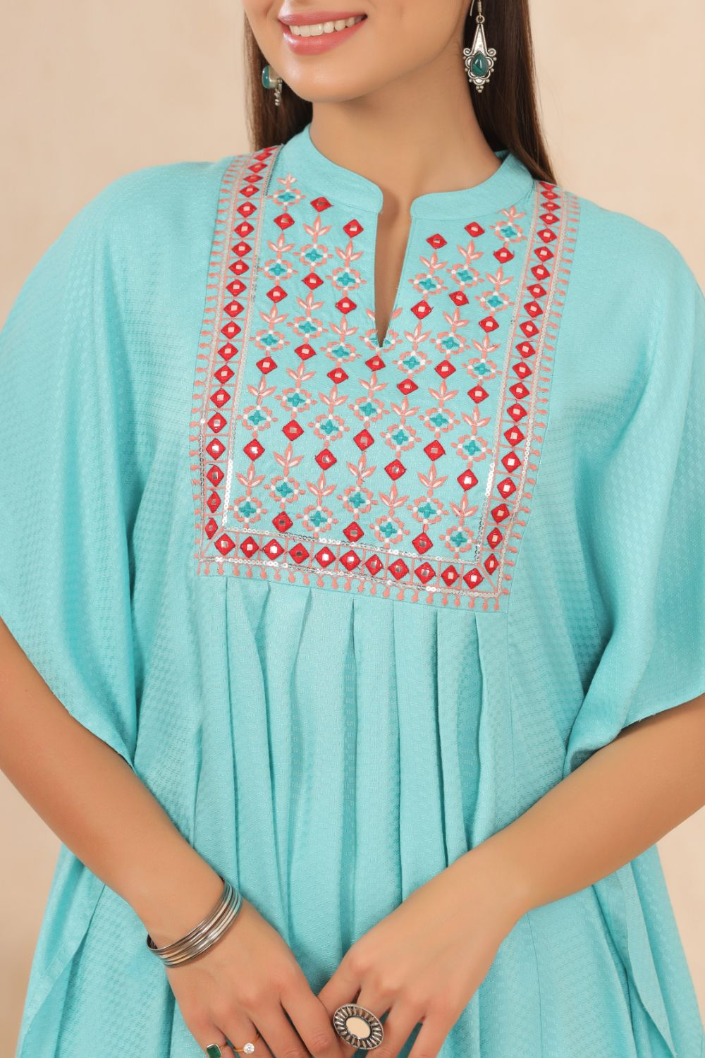 Juniper Womens Skyblue Embroiderd Rayon Dobby Kaftan 