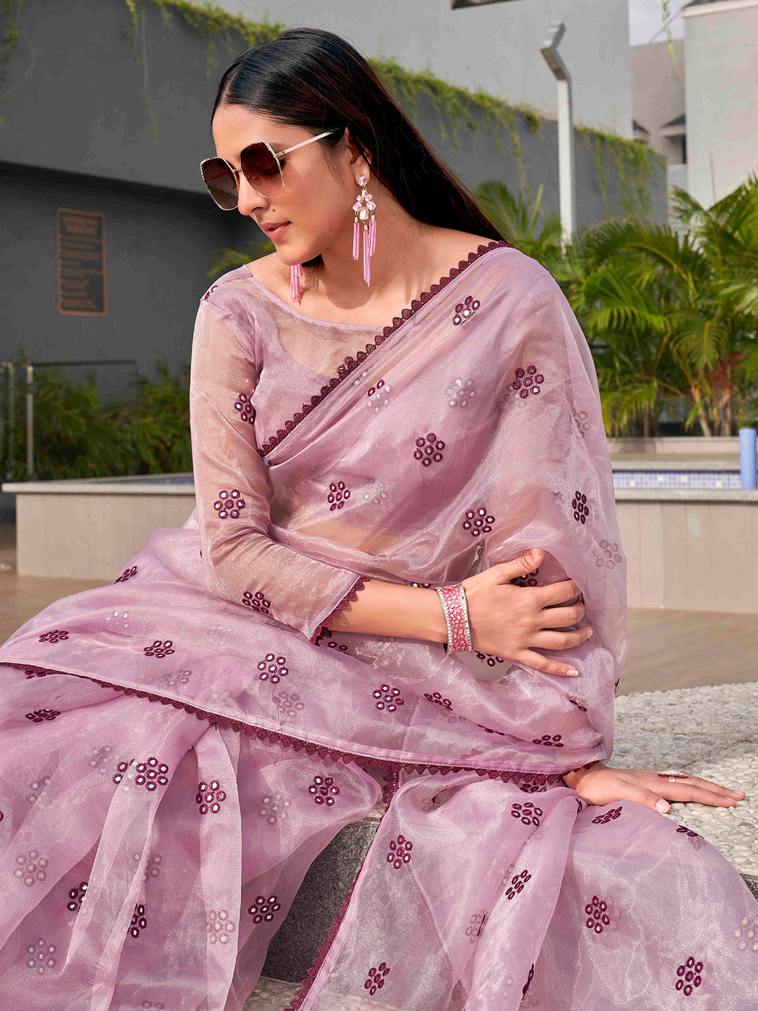 Tikhi Imli Ethnic Motifs Mirror Work Organza Grab2Buy 
