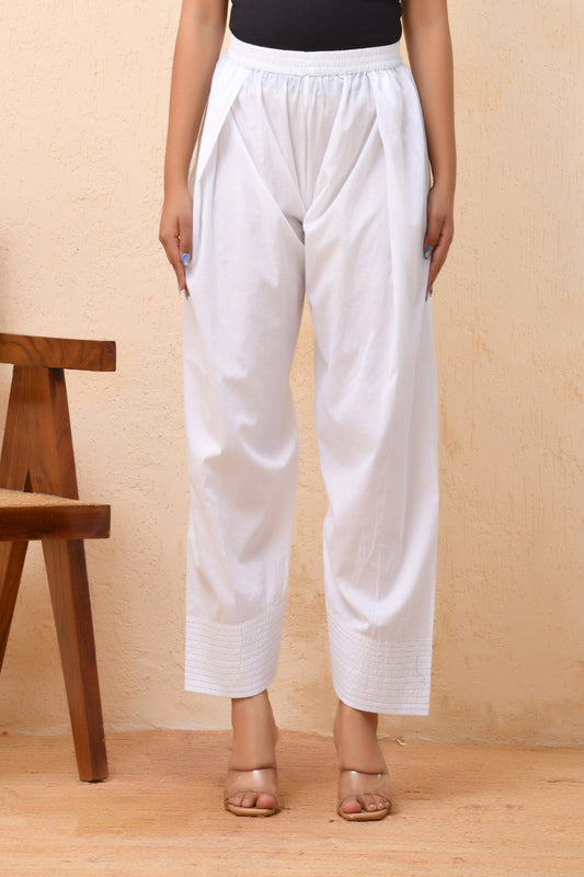 Vaasva Women White Solid Farshi Pant 