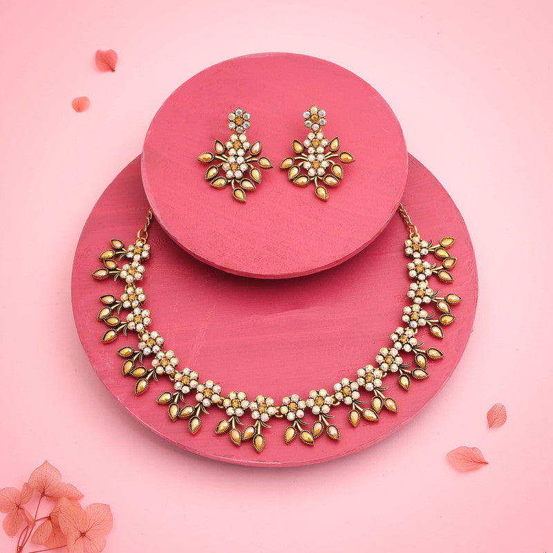 Tehzeeb Creations Gold-Polished Yellow Colour Choker With Dangle Earrings Tehzeeb Creations