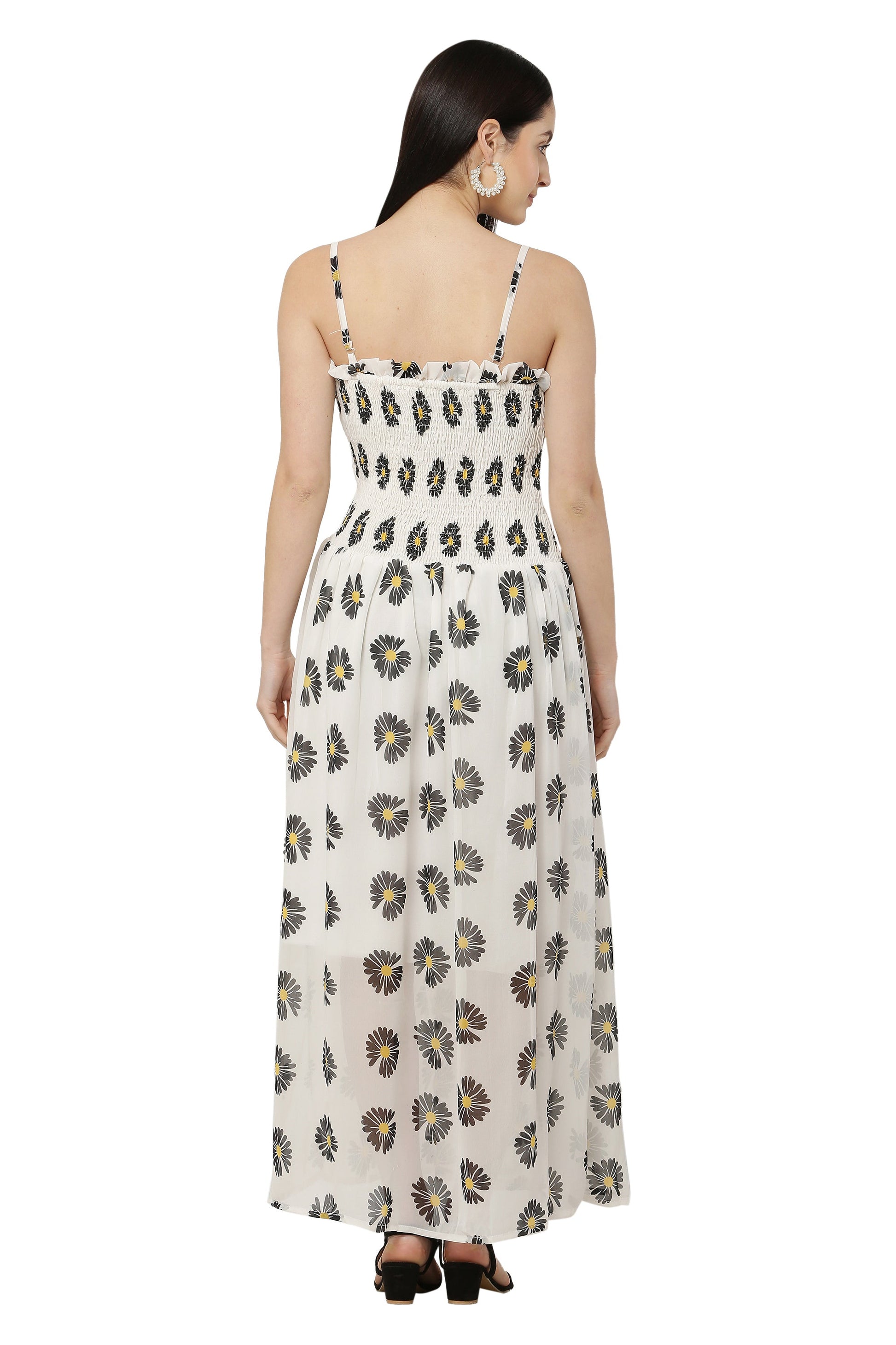PAVONINE Peach Color Flower Printed Lace Bottom Dress For Women