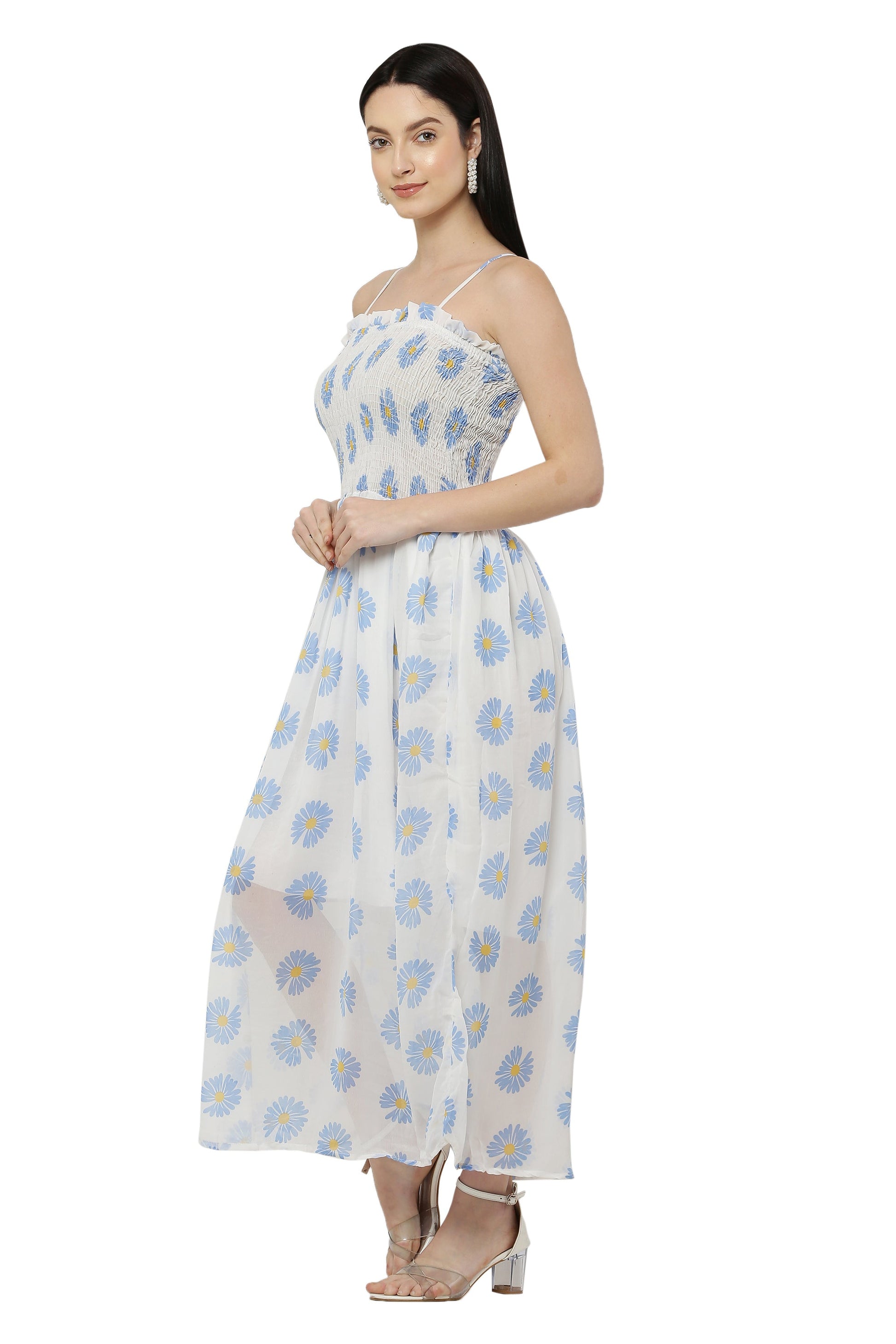 PAVONINE Pink Color Flower Printed Lace Bottom Dress For Women