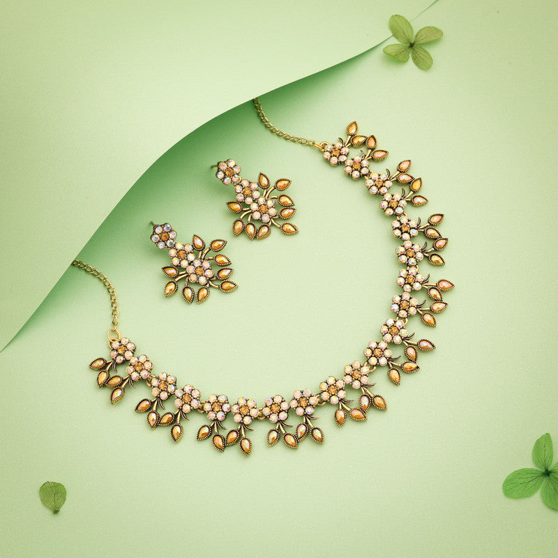 Tehzeeb Creations Gold-Polished Yellow Colour Choker With Dangle Earrings Tehzeeb Creations