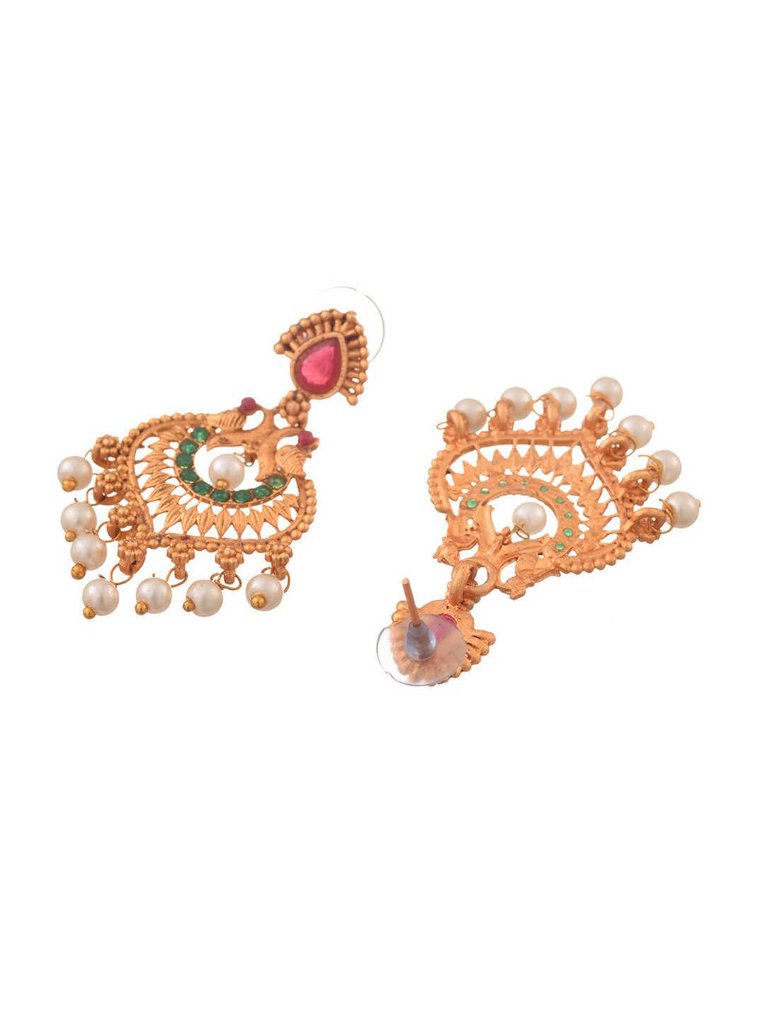 Saraf RS Jewellery Gold-Plated Red & Green Bridal Temple Jewellery Set - Grab2buy