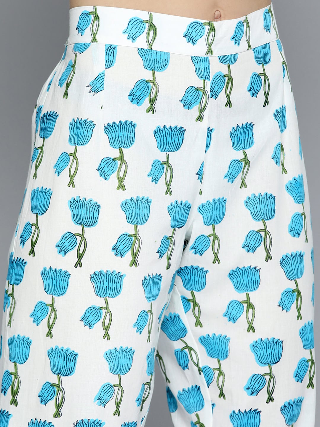 HERE&NOW Floral Printed Regular Pure Cotton Kurta with Trousers & With Dupatta