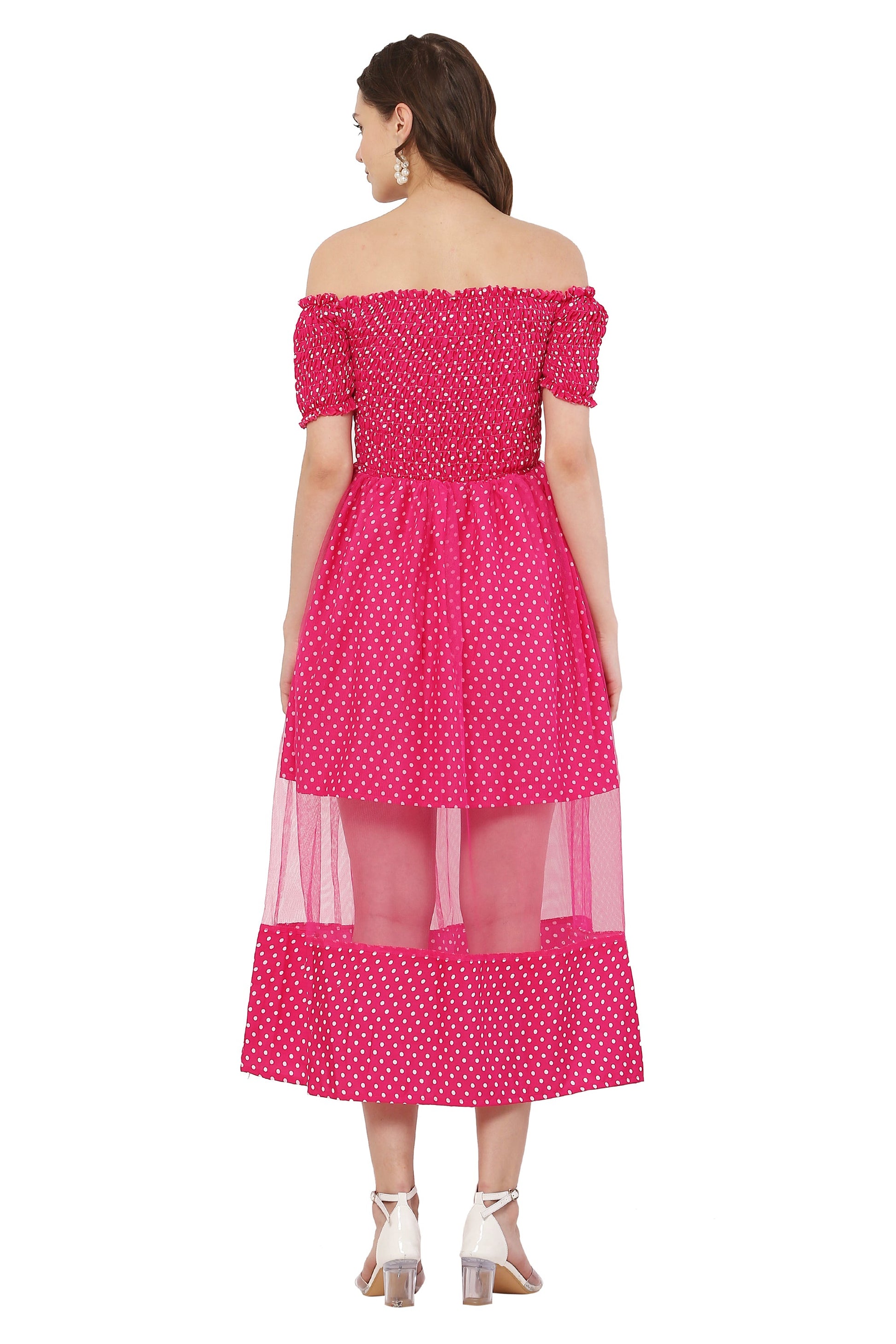 PAVONINE Rani Color Polka Dot Net Kansai Dress For Women