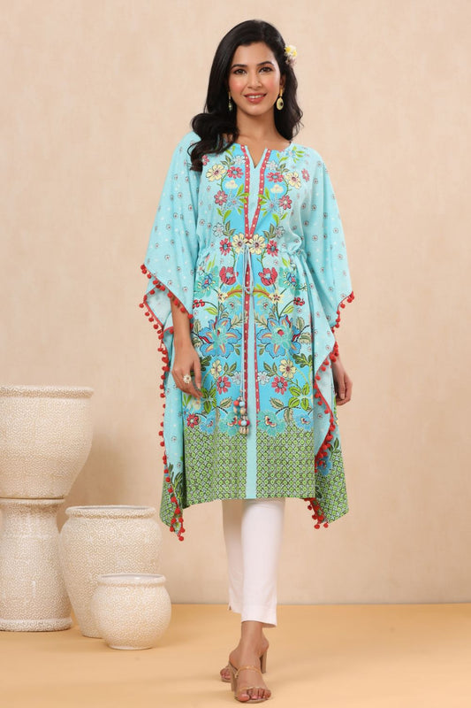Juniper Womens Sky Blue Rayon Multi Color Floral Printed Kaftan