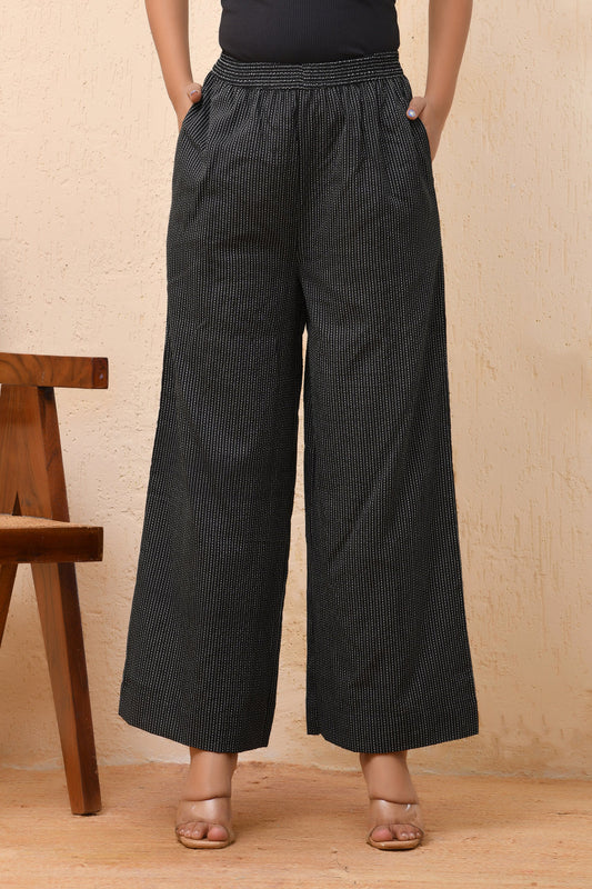 Vaasva Women Black Kantha Flared Pants 