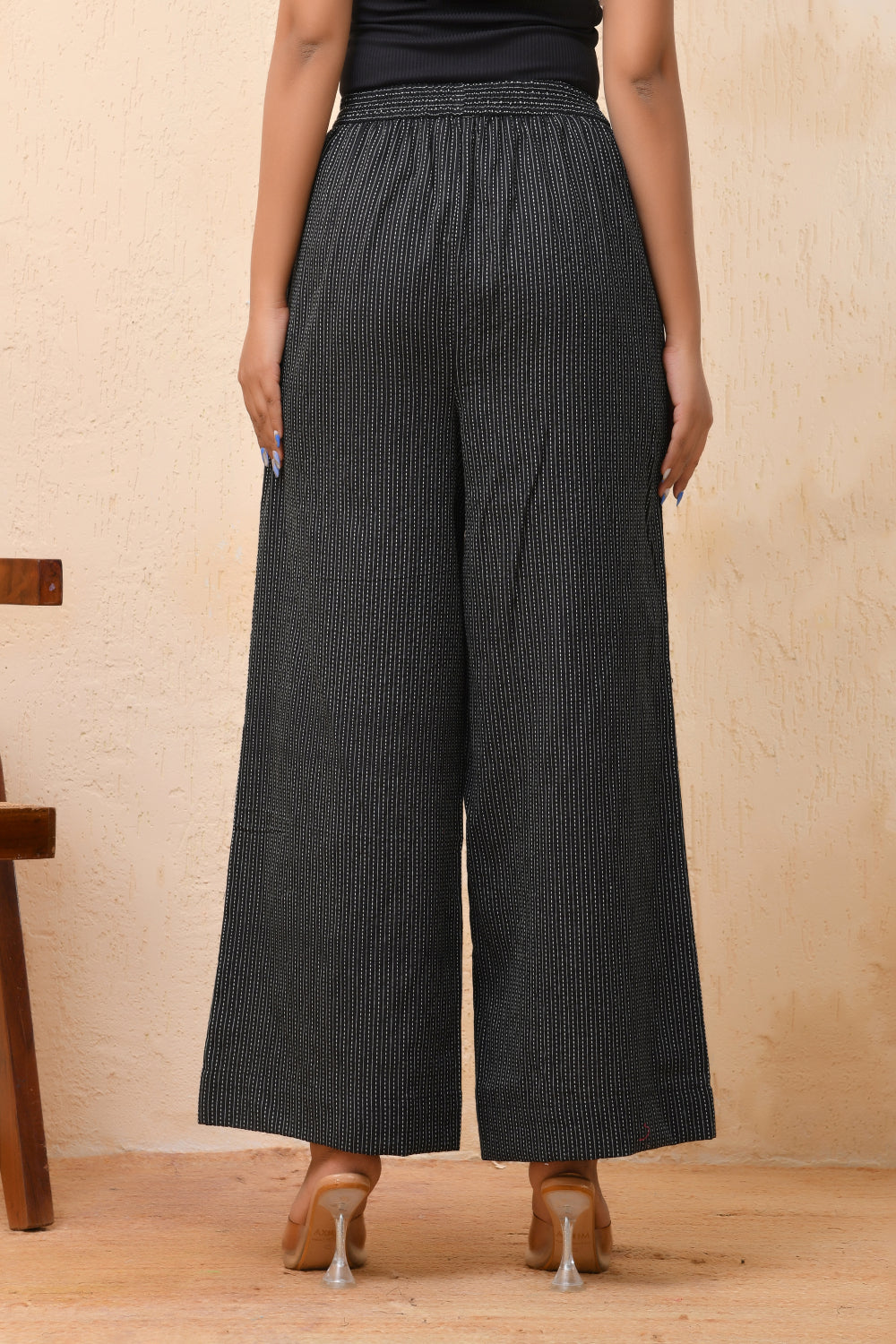 Vaasva Women Black Kantha Flared Pants 