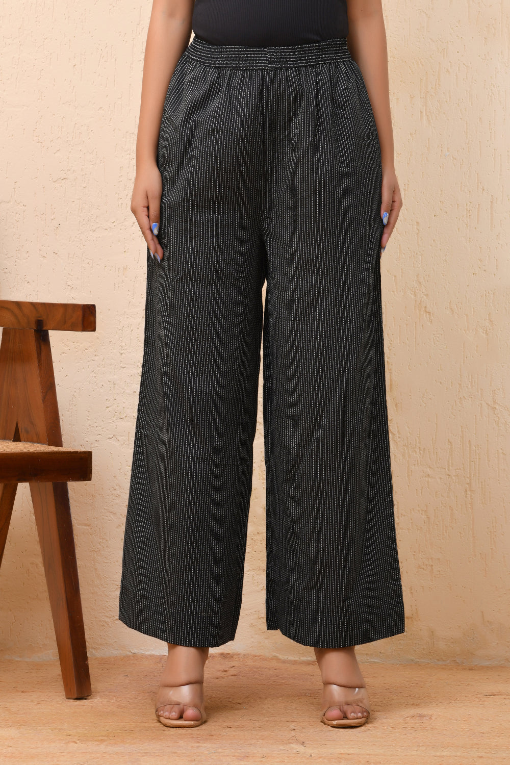 Vaasva Women Black Kantha Flared Pants 