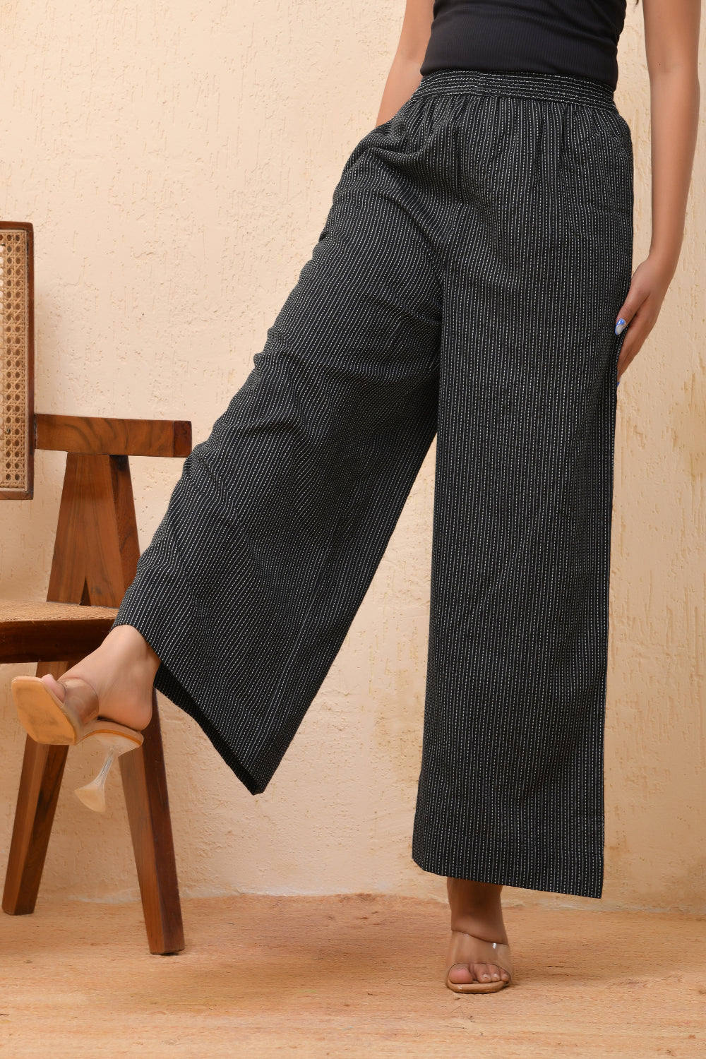 Vaasva Women Black Kantha Flared Pants 