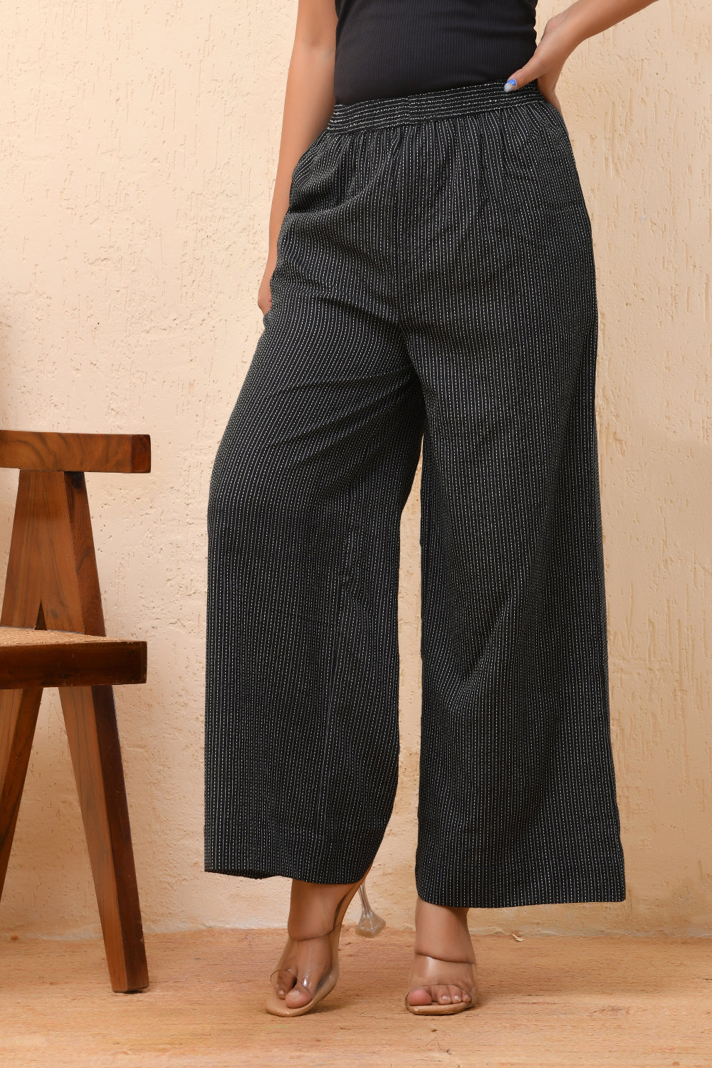 Vaasva Women Black Kantha Flared Pants 