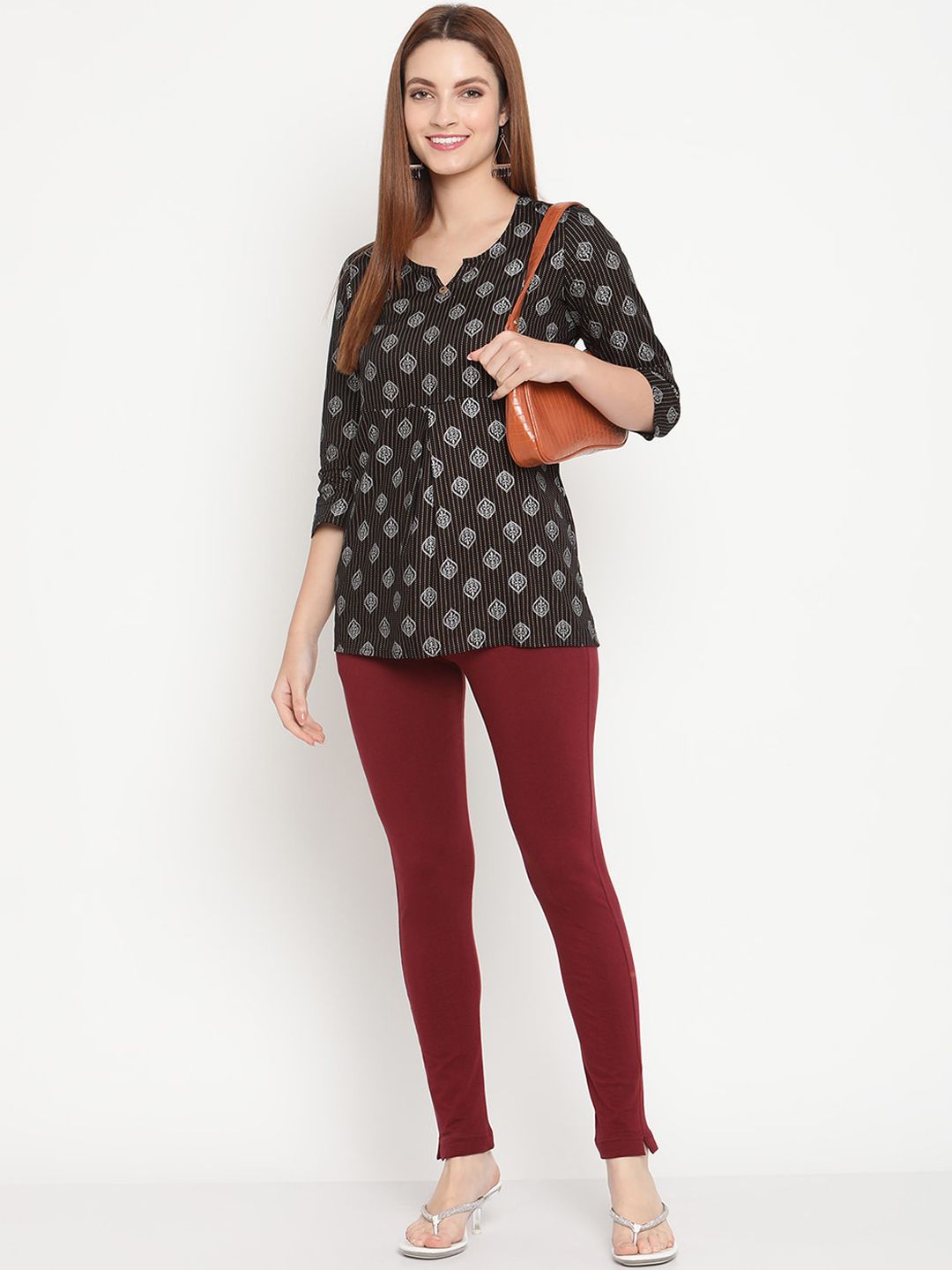 TAG 7 Women Set of 2 Maroon & Green Ankle Length Leggings