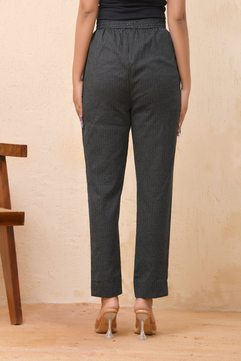 Vaasva Women Black Kantha Straight Fit Pants 