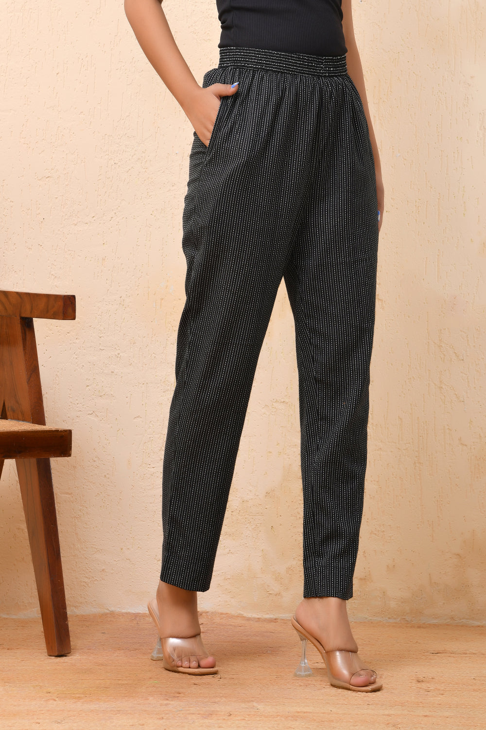 Vaasva Women Black Kantha Straight Fit Pants 