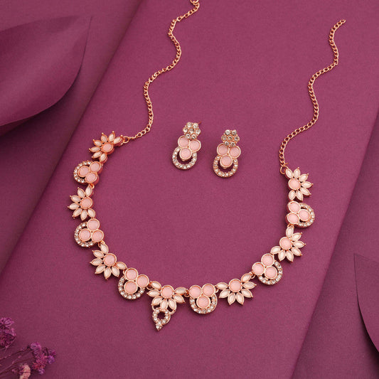 Tehzeeb Creations Gold Pleate Baby Pink Choker Necklace With Stud