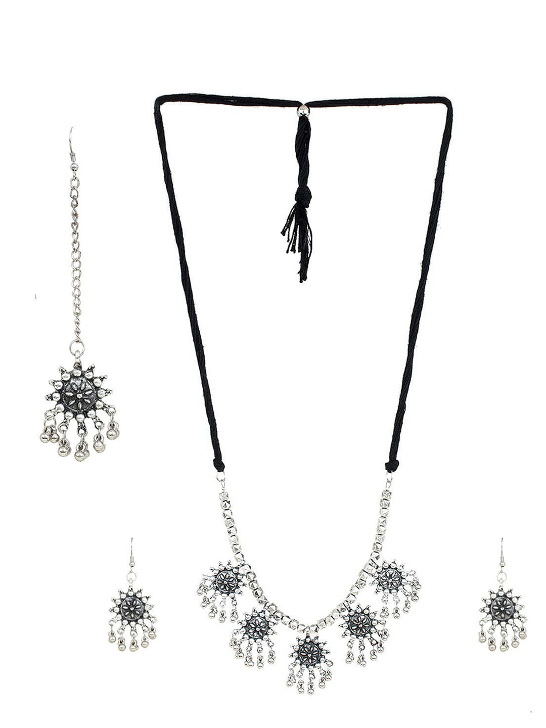 Cardinal Silver-Toned Oxidised Jewellery Set - Grab2buy