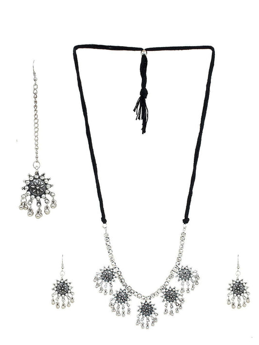 Cardinal Silver-Toned Oxidised Jewellery Set - Grab2buy