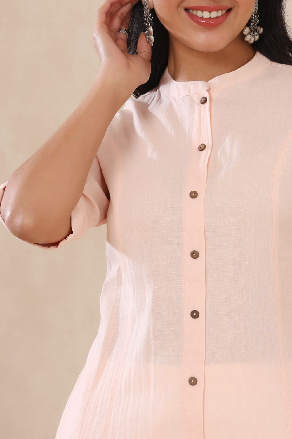 Juniper Womens Peach Cotton Flex Solid A-Line Kurta