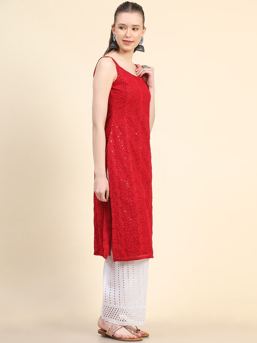 Kalini Paisley Embroidered Sequinned Chikankari Georgette Kurta 