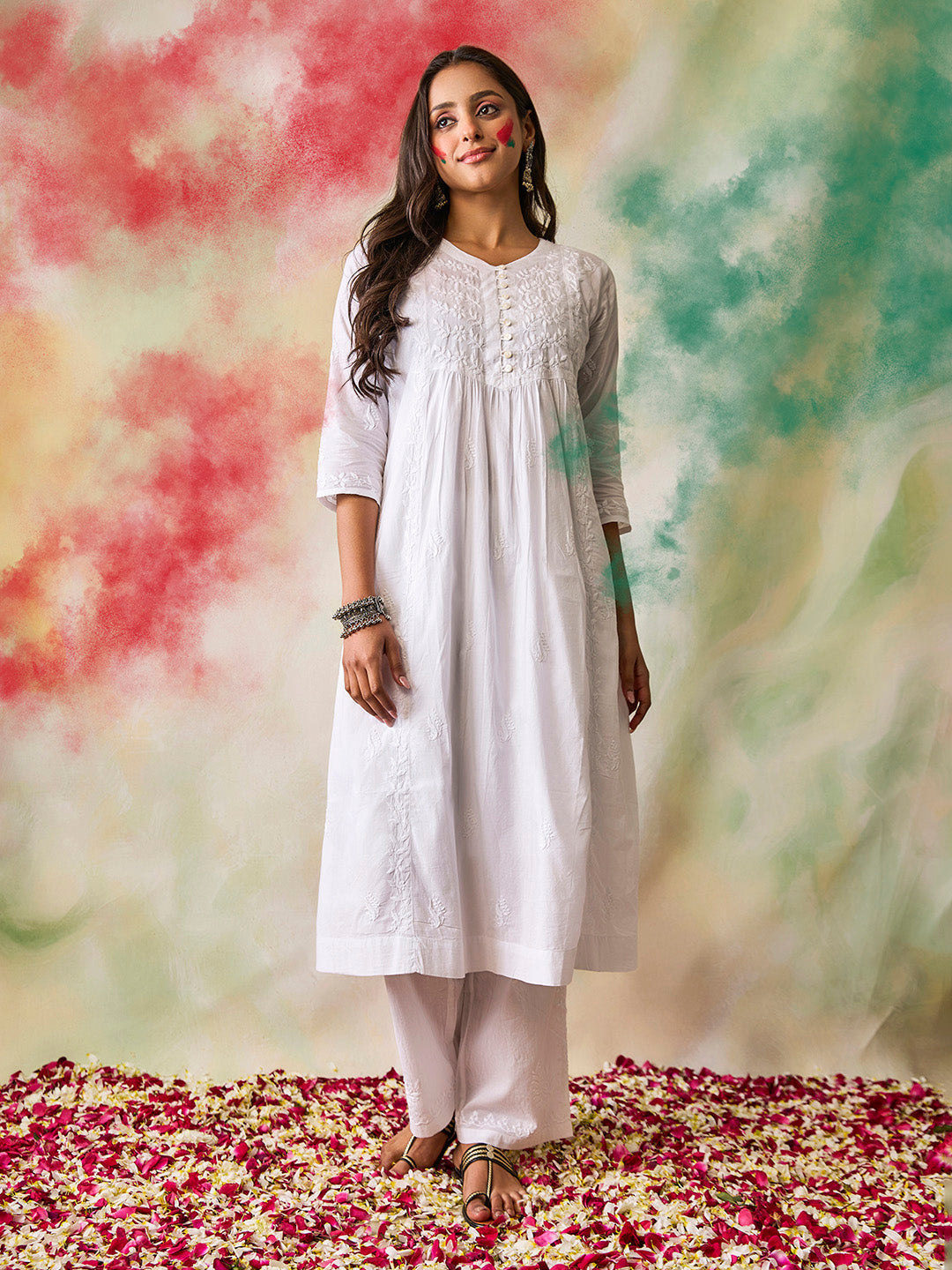 HOUSE OF KARI Ethnic Motifs Embroidered Chikankari Kurta 
