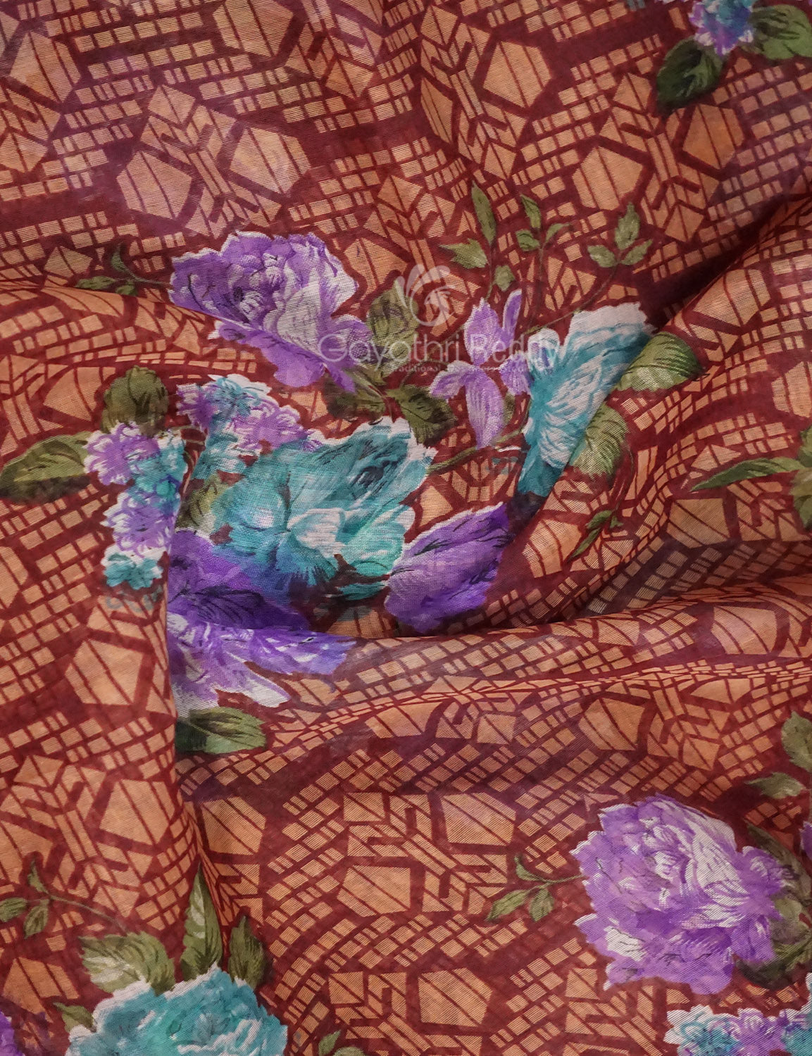 Shades of Maroon Colour Floral Design Semi Chanderi Grab2Buy By Gayathri Reddy Designer Studio 