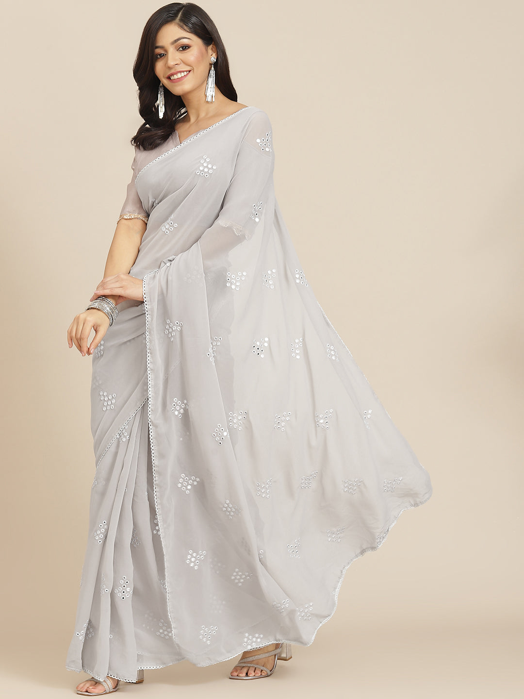 Tikhi Imli Grey Embroidered Mirror-Work Grab2Buy 